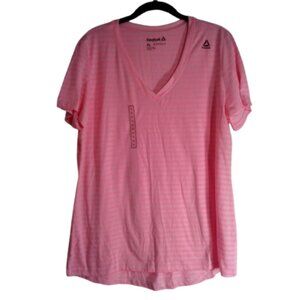 Reebok Top Women's Size XL Short Sleeve V-Neck Soft Fabric Pink Stripes
